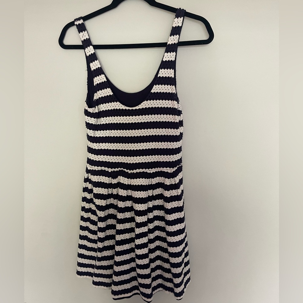 AQUA Navy White Eyelet Tank Dress -Medium